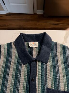 Marine Layer Knit Polo in Navy, Teal & Cream Stripes